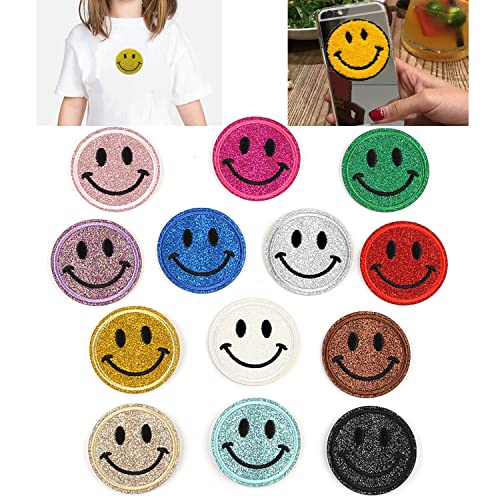 13 Stück Smile Face Aufnäher zum Aufbügeln, niedliches glückliches Gesicht, Kleidung, Nähen, Dekorieren, Basteln, Applikation, Flicken, Zubehör für Stoff, Kleid, Jeans, Hut, Dekorationen von WUBAYI