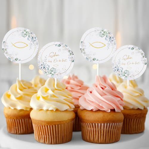 WUBAYI 48 Stück Tortenaufsatz für Babytaufe, Partydekorationen, Backzubehör - Vielseitige Kuchendekorationen Personalisierte Cupcake Dekore Ideal für Jungen und Mädchen Geschenke Feiern von WUBAYI