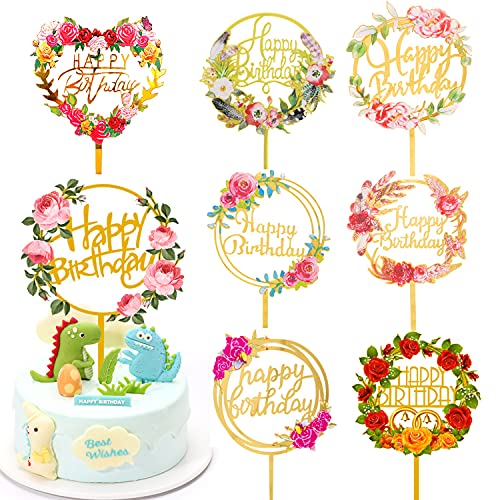 WUBAYI 8 Stück Kuchenaufsätze "Happy Birthday" – Bunte Acryl-Cupcake-Topper für Geburtstag, Hochzeit, Muttertag – Kuchendekoration für Mädchen, Kinder, Babys & Erwachsene von WUBAYI