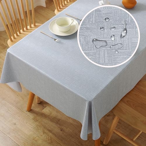WUBAYI Tischdecke, PVC-Kunststoff, abwischbar, rechteckig, Küchentischabdeckung, Schutz, wasserdicht, ölbeständig, 200 x 140 cm, geeignet für Küche, Picknick, Outdoor, Indoor (Grau) von WUBAYI