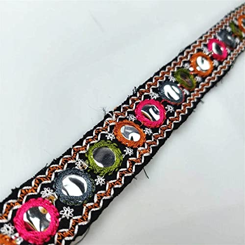 Ethno-Spiegel besticktes Gurtband 2/4,5 cm indischer Besatz DIY handgefertigtes Nähnetz Garn Bänder Kleidung dekorativer Spitzenbesatz-21 mm Breite, 3 Yards von WUBEC