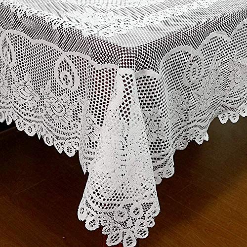 WUBODTI Rechteckige Tischdecke mit weißer Spitze, 152,4 x 228,6 cm, für Tische, Vintage-Blumenstickerei, durchscheinend, gehäkelt, Feiertagstischdecke für Küche, Party, Hochzeit, Kleid, Babyparty von WUBODTI
