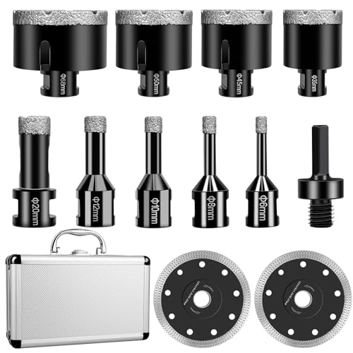 WUDLEP Diamant-Lochsägen-Set für Fliesen, 12-teilig – 6/8/10/25/35/50/65 mm Kernbohrer mit Sechskantadapter und 2-teiliger 125-mm-Diamantklinge und für Fliesen, Porzellan, Marmor WUDLEP Diamant-Lochsägen-Set für Fliesen, 12-teilig – 6/8/10/25/35/50/65 mm Kernbohrer mit Sechskantadapter und 2-teiliger 125-mm-Diamantklinge und für Fliesen, Porzellan, Marmor von WUDLEP