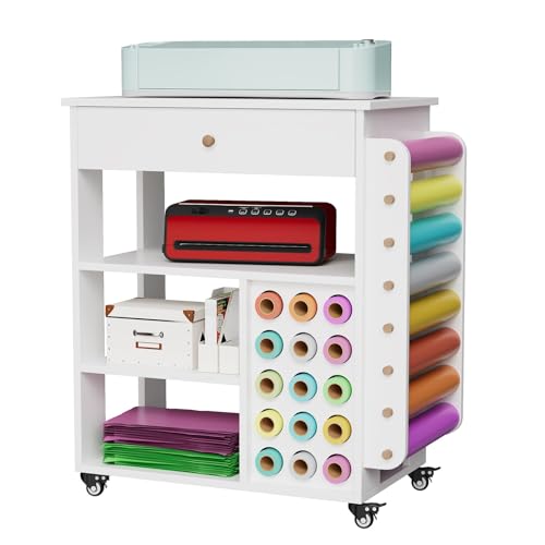 WUDLEP Organisation und Lagerung Craft Tisch für Cricut Maschinen, Rolling Cart Cabinet mit Vinyl-Rollenhalter und Lagerung, Heat Press Stand Crafting Storage Cart mit Haken, weiß WUDLEP Organisation und Lagerung Craft Tisch für Cricut Maschinen, Rolling Cart Cabinet mit Vinyl-Rollenhalter und Lagerung, Heat Press Stand Crafting Storage Cart mit Haken, weiß von WUDLEP