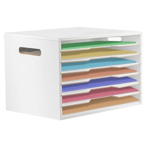33 x 33 cm großes Konstruktionspapier-Organizer, 7-stöckiges Konstruktionspapier-Organizer, Aktenordner, große Mappe, geeignet für Zuhause, Schule und Büros, Weiß von WUEURU