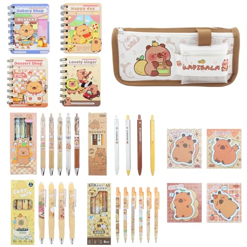 WUEURU Niedliches Capybara-Schreibwaren-Set, niedliches Schreibwaren-Set, Capybara-Schulbedarf, Haftnotizen, Notizbücher, Federmäppchen, Gelstifte, perfektes Oster- und Geburtstagsgeschenk WUEURU Niedliches Capybara-Schreibwaren-Set, niedliches Schreibwaren-Set, Capybara-Schulbedarf, Haftnotizen, Notizbücher, Federmäppchen, Gelstifte, perfektes Oster- und Geburtstagsgeschenk von WUEURU