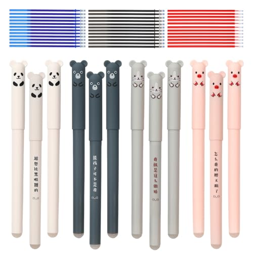 WUFANC Radierbare Stifte Set - 12 Stück Radierbarer Kugelschreiber + 36 Stück Minen - 0,5 mm Erasable Pen - Radierbarer Tintenroller für Studenten, Lehrer (48er Set) von WUFANC