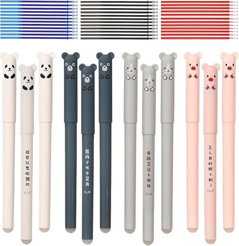 WUFANC Radierbare Stifte Set - 8 Stück Radierbarer Kugelschreiber + 36 Stück Minen - 0,5 mm Erasable Pen - Radierbarer Tintenroller für Studenten, Lehrer (44er Set) von WUFANC