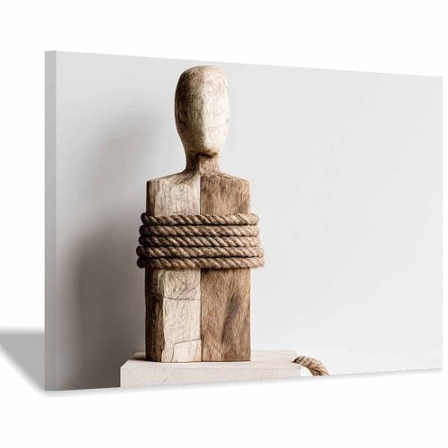 WUFIEA Leinwand mit Abstrakter Malerei Leinwandbilder Poster Holzfigur Gebunden Wohnzimmer Schlafzimmer Küche Büro Restaurant Wanddekoration (Braun45)-60x80cm Gerahmt von WUFIEA