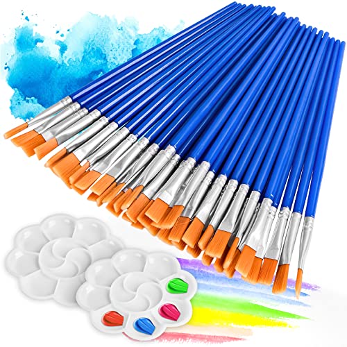 WUGU 50 Stück Pinsel Set, Nylon Flache Künstlerpinsel Set mit 2 Paletten, Acrylpinsel für Aquarell, Acryl, Ölgemälde, Handwerk, Perfektes Pinsel für Anfänger, Kinder, Künstler und Malliebhaber von WUGU