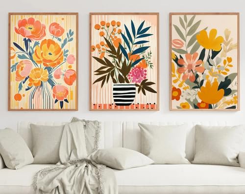 WUHBCZ Kunstdrucke,Set von 3-Abstrakte Gouache Blumen Malerei Bunte Botanische Kunstdruck Frühling Floral Leinwand Poster Wildblumen für Wohnzimmer Dekoration-50 * 60cm/20 * 24 Zoll(ohne Rahmen) von WUHBCZ