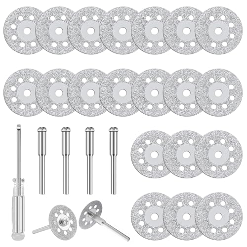 20 StüCk Diamant Trennscheiben, 22 Mm Dre-mels Diamantscheibe Fur SäGeblatt Rotationswerkzeug ZubehöR, Dre-mels SäGeblatt Mit 4 Stk 3mm Dorn FüR Holz/Kunststoff/Metall/Stein/Glas von WUISOLQP