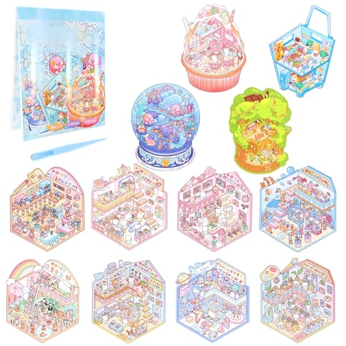 WUISOLQP 12Pcs DIY 3D House Stickers, 3D Sticker Room mit Pinzette 3D Scene Miniatur Haus Sticker 3D StickerKinder Fun DIY stickers Scene für Erwachsene Und Kinder WUISOLQP 12Pcs DIY 3D House Stickers, 3D Sticker Room mit Pinzette 3D Scene Miniatur Haus Sticker 3D StickerKinder Fun DIY stickers Scene für Erwachsene Und Kinder von WUISOLQP