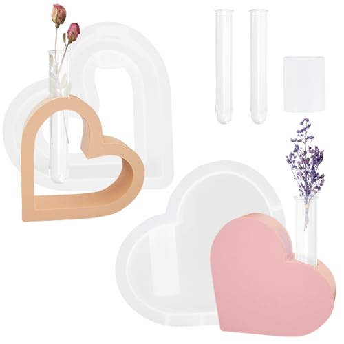 WUISOLQP 2 Stück Silikonformen Gießformen Herz, Vase Gießformen Silikon, Silikonform Herz Vase mit 2 Reagenzgläsern, Epoxidharz Formen Gipsformen Zum Gießen DIY Gießform Herz für Hydrokulturpflanzen WUISOLQP 2 Stück Silikonformen Gießformen Herz, Vase Gießformen Silikon, Silikonform Herz Vase mit 2 Reagenzgläsern, Epoxidharz Formen Gipsformen Zum Gießen DIY Gießform Herz für Hydrokulturpflanzen von WUISOLQP
