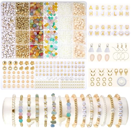 WUISOLQP Perlen für Armbänder Natürliche Amazonit, Edelstein Pearl Set mit Holzperlen,DIY Schmuck Halskette Ohrringe Kette für Kinder Erwachsene, Boho Armbänd Schmuck Selber Machen Set (Bunt) von WUISOLQP