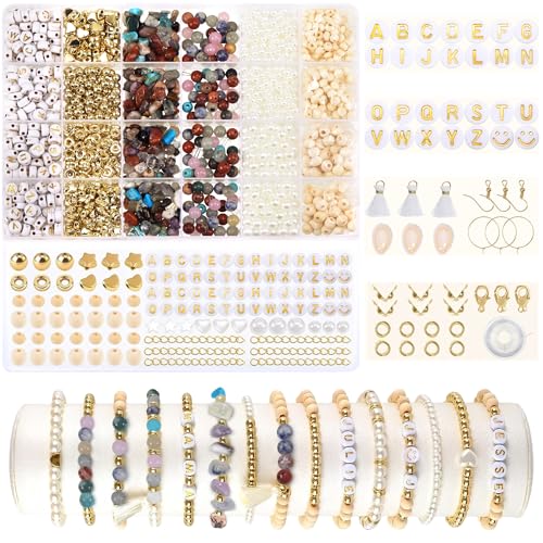 WUISOLQP Perlen für Armbänder Natürliche Amazonit, Edelstein Pearl Set mit Holzperlen,DIY Schmuck Halskette Ohrringe Kette für Kinder Erwachsene, Boho Armbänd Schmuck Selber Machen Set (Schwarz) von WUISOLQP