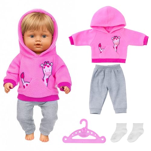 WUISOLQP Puppenkleidung 35-43cm Baby Puppen Puppenkleidung 4 Stück Baby New Born Kleidung mit Süßem Tiermuster Hoodies Hosen Kleiderbügel Socken Geschenke für Kinder Mädchen Jungen（Nicht Enthalten von WUISOLQP