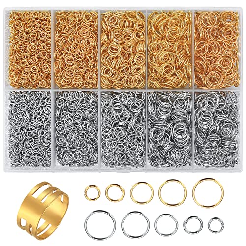 4800 Stk Biegeringe für Schmuckherstellung, Spaltringe, Kettenringe, Verbindungsringe, Schmuck Reparatur Zubehör Set, für Schmuck, Halskette, Armband DIY, mit offenem Bindering, Gold+Silber von WUJIAQIU