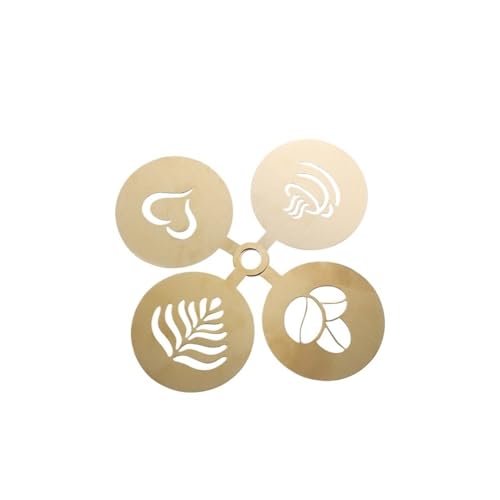 Stahl-Schablone für Kaffee, Latte Cappuccino, Dekorationsschablonen, Kuchen, Kekse, Sprühfarbe, Kunst, Backform für Barista-Vorlage (goldfarben) von WUJIHE