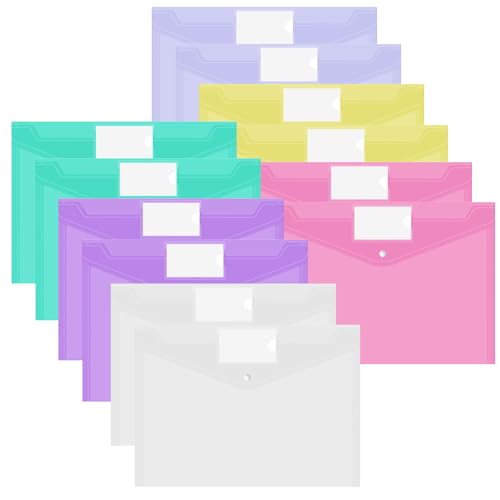 12 Stück Dokumententasche A4,Wasserdichte Dokumentenmappe A4 Mit Etikettentasche, Klarsichthülle Sammelmappen für Dokumente Organisieren, Papier,Bürobedarf, Hausaufgaben,Schulbüro,Reisen (Bunte) von WUPENGZON
