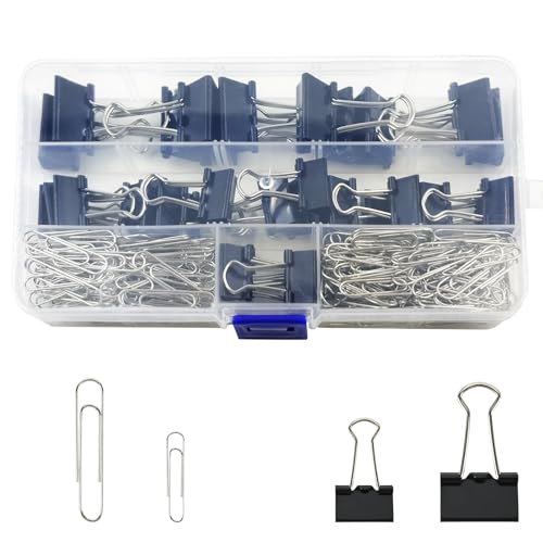 200 Stück Büroklammern Binderklammern, Büroklammern 33mm/28mm Vernickelte Büroklammern Klein Büromaterial, 25mm/19mm Binderklammern Metall Schwarz für Büro, Schule und Persönlichen (Schwarz Silber) von WUPENGZON