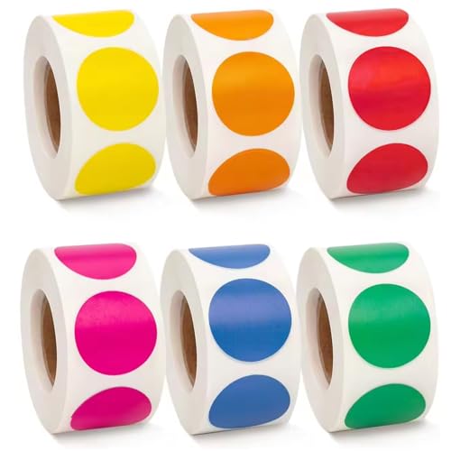 3000 Stück Klebepunkte Bunt, 25 mm Runde Punkte Aufkleber,6 Farben Punktaufkleber,Kleine Etiketten Markierungspunkte Sticker für Geschenk, DIY,Markieren, Kategorisieren,Wochenplaner(6 Rollen) von WUPENGZON