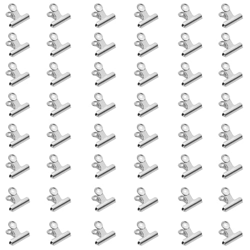 50 Stück Kleine Bulldogge Büroklammern, 22mm Mini Metall Klammern, Multi-function Scharnier Clip Briefklemmer für Tags Taschen, Fotos,Zeichnungen, Kunsthandwerk, Büro, Küche (Silber) von WUPENGZON