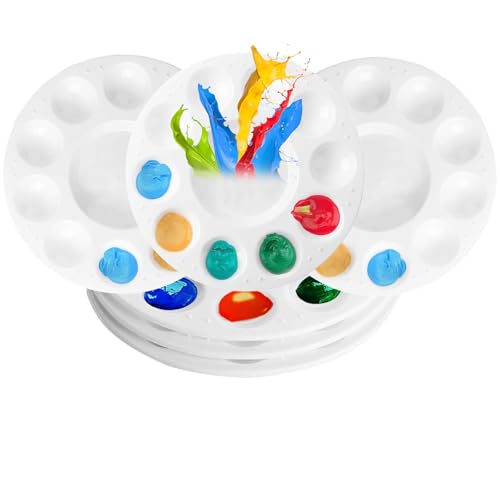 6 Stück Mischpalette Runde 15.8 cm, Kunststoffpaletten Farbtablett, Malpalette Aquarell,Mischpalette Acrylfarben Ölfarben mit 10 Farbfeldern und 1 Mischfeld für Künstler Wasserfarben Öl Acryl Malerei von WUPENGZON