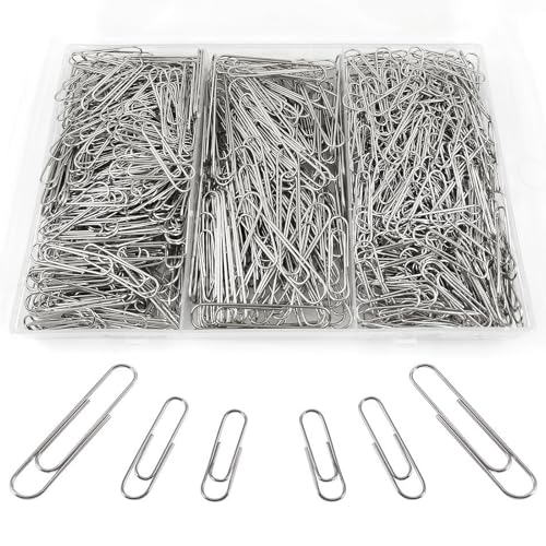 Büroklammern Silber, 700 Stück Groß Büroklammern 50mm/33mm/28mm Vernickelte Büroklammern Klein Büromaterial,Metall Bürobedarf Büroklammern für Büro, Schule und Persönlichen Gebrauch(Silber) von WUPENGZON