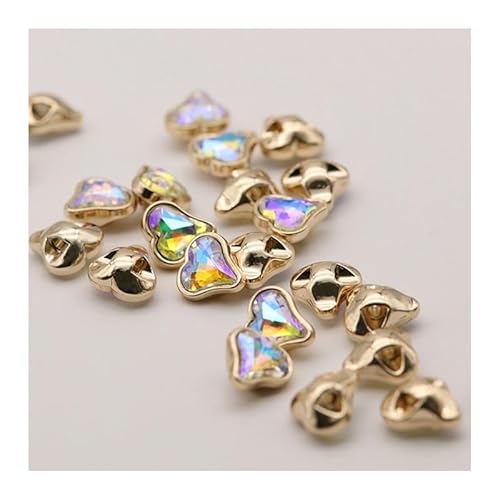 WUPNGS Antike goldene Knöpfe,Metall-Perlenknöpfe, 10 Stück, Crystal Peach Heart Serie, goldene herzförmige Metall-Strassknöpfe(Colorful) von WUPNGS