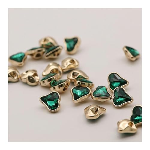 WUPNGS Antike goldene Knöpfe,Metall-Perlenknöpfe, 10 Stück, Crystal Peach Heart Serie, goldene herzförmige Metall-Strassknöpfe(Green) von WUPNGS
