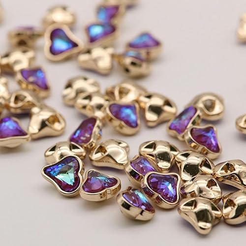 WUPNGS Antike goldene Knöpfe,Metall-Perlenknöpfe, 10 Stück, Crystal Peach Heart Serie, goldene herzförmige Metall-Strassknöpfe(Purple) von WUPNGS