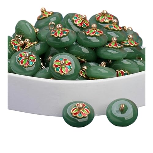 WUPNGS Antike goldene Knöpfe,Metall-Perlenknöpfe,20 Stück,Runde goldene Cheongsam-Perlenknöpfe,Ideal for Kleidung und Hanfu-Nähen(Emerald Green) von WUPNGS