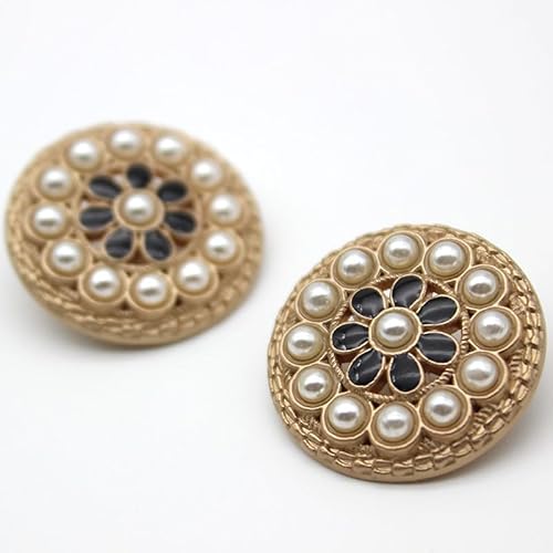 WUPNGS Antike goldene Knöpfe,Metallperlenknöpfe,10Stk,Grobe Blume Metallperlen Schaftknopf DIY Nähzubehör(Black Gold,23mm) von WUPNGS