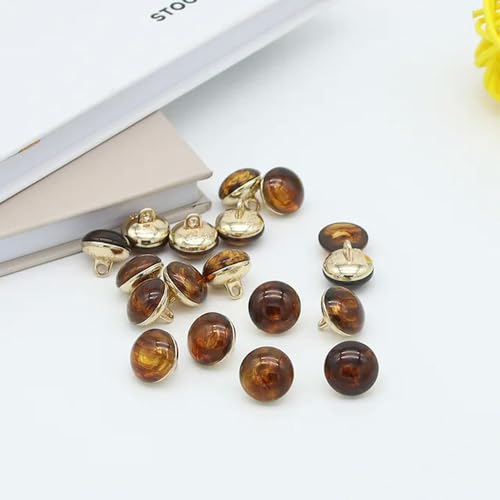 WUPNGS Antike goldene Knöpfe,Metallperlenknöpfe,10Stk,Katzenaugen-Kugelknöpfe,Goldfarbener Schaft am Knopf,Nähen,Kleidungsdekor(Coffee Color,11mm) von WUPNGS