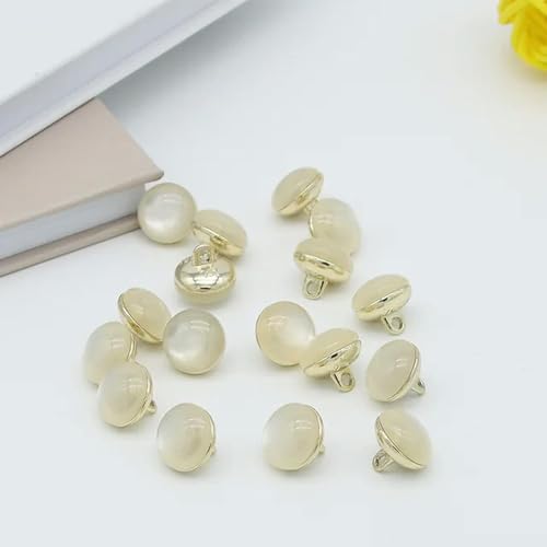 WUPNGS Antike goldene Knöpfe,Metallperlenknöpfe,10Stk,Katzenaugen-Kugelknöpfe,Goldfarbener Schaft am Knopf,Nähen,Kleidungsdekor(Pearlescent White,11mm) von WUPNGS