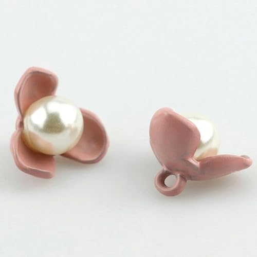 WUPNGS Antike goldene Knöpfe,Metallperlenknöpfe,20Stk,Dreiblättriger Metallperlen-Schaftknopf, Rosa Perlenknöpfe,Nähen Basteln(Pink) von WUPNGS