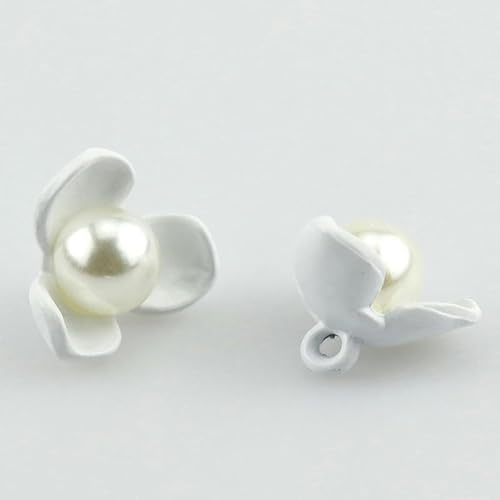 WUPNGS Antike goldene Knöpfe,Metallperlenknöpfe,20Stk,Dreiblättriger Metallperlen-Schaftknopf, Rosa Perlenknöpfe,Nähen Basteln(White) von WUPNGS