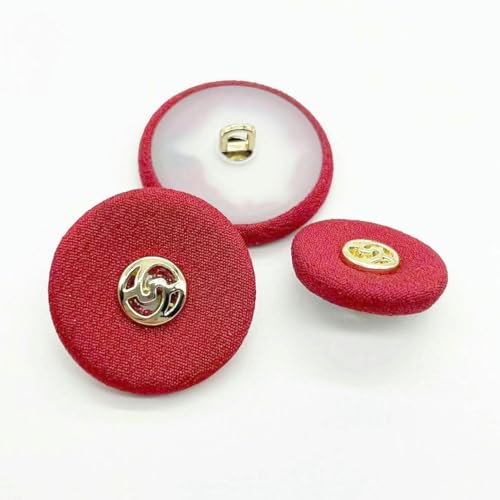 WUPNGS Antike goldene Knöpfe Samtknöpfe,Stoffbezogene Knöpfe,100Stk,Samtknöpfe,Mit Metallschaftknöpfen(Red,40L=25MM) von WUPNGS