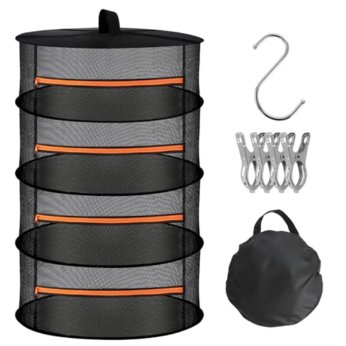 WUQNGI Trockennetz Kräuter 4-Lagiges,Kräutertrockner Hängend mit 4 Edelstahl-Clips und Haken,Mesh Kräuter Trocknen Netz Klappbar,Trocknungsnetze Grow Für Kräuter, Pflanze, Blumen,Früchte, Kleidung von WUQNGI