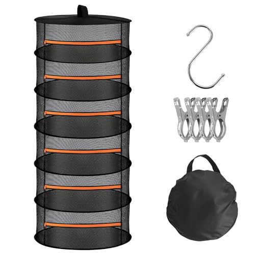 WUQNGI Trockennetz Kräuter 6-Lagiges,Kräutertrockner Hängend mit 4 Edelstahl-Clips und Haken,Mesh Kräuter Trocknen Netz Klappbar,Trocknungsnetze Grow Für Kräuter, Pflanze,Blumen,Früchte, Kleidung von WUQNGI