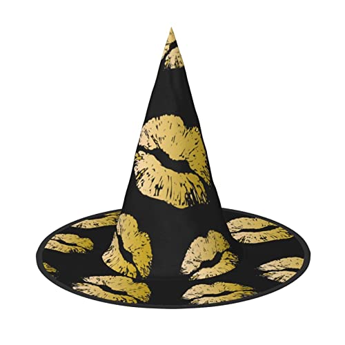 Hexenhüte Für Frauen, Erwachsene Hexen Zauberer Halloween Cosplay Zubehör, Gold Lippen Spitze Hexen Hut von WURTON