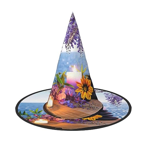 Steine Mit Kerzen Gänseblümchen Drucken Faltbare Spitze Erwachsene Hexen Hüte Zauberer Halloween Cosplay Zubehör Für Frauen von WURTON