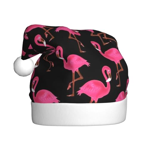 WURTON Schöne rosa Flamingos Druck Weihnachtsmützen Unisex Xmas Santa Hut Neujahr Festliche Urlaub Partys Und Geschenk von WURTON