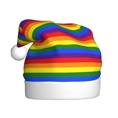 WURTON Weihnachtsmütze für Erwachsene, Regenbogen-Muster, Plüschmütze, für Weihnachtsdekorationen, Partys und Feiertagsveranstaltungen von WURTON