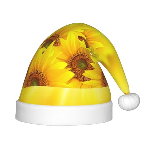 WURTON Weihnachtsmütze für Kinder, Motiv: gelbe Sonnenblumen, Plüsch, Weihnachtsmannmütze, Weihnachtsmütze für Neujahr, Weihnachtsbaum, Party-Dekoration von WURTON