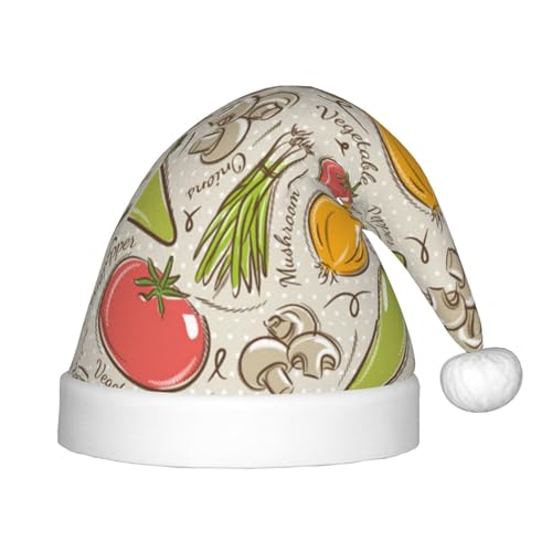 WURTON Weihnachtsmütze mit Gemüse- und Obst-Aufdruck, Unisex, Neujahrsparty-Zubehör, Weihnachtsmannmütze für Kinder von WURTON