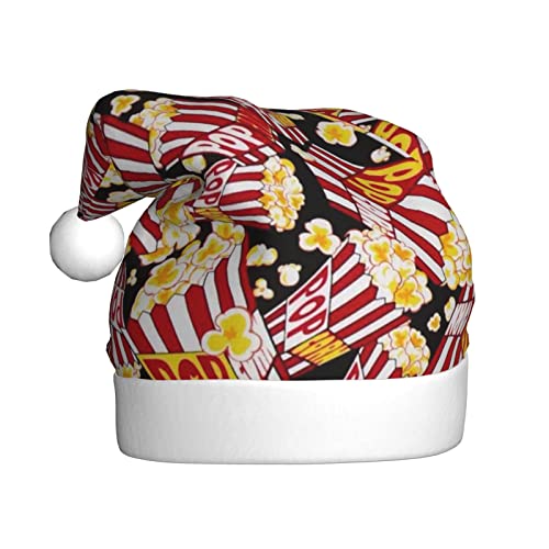 WURTON Weihnachtsmütze mit Popcorn-Druck, Weihnachtsmütze, Urlaub für Erwachsene, Unisex, Weihnachtsmannmütze für Partyzubehör von WURTON