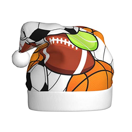 WURTON Weihnachtsmütze mit Sportball-Druck, Weihnachtsmütze, Urlaub für Erwachsene, Unisex, Weihnachtsmannmütze für Partyzubehör von WURTON