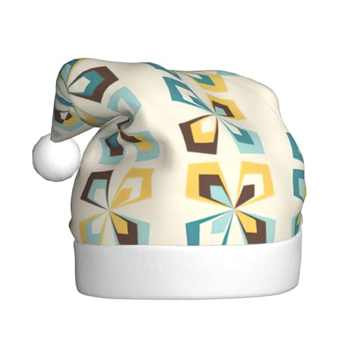 WURTON Weihnachtsmütze mit geometrischem Blumenmuster, für Erwachsene, Weihnachtsmannmütze, Plüschmütze für Weihnachtsdekorationen, Partys und Feiertagsveranstaltungen von WURTON